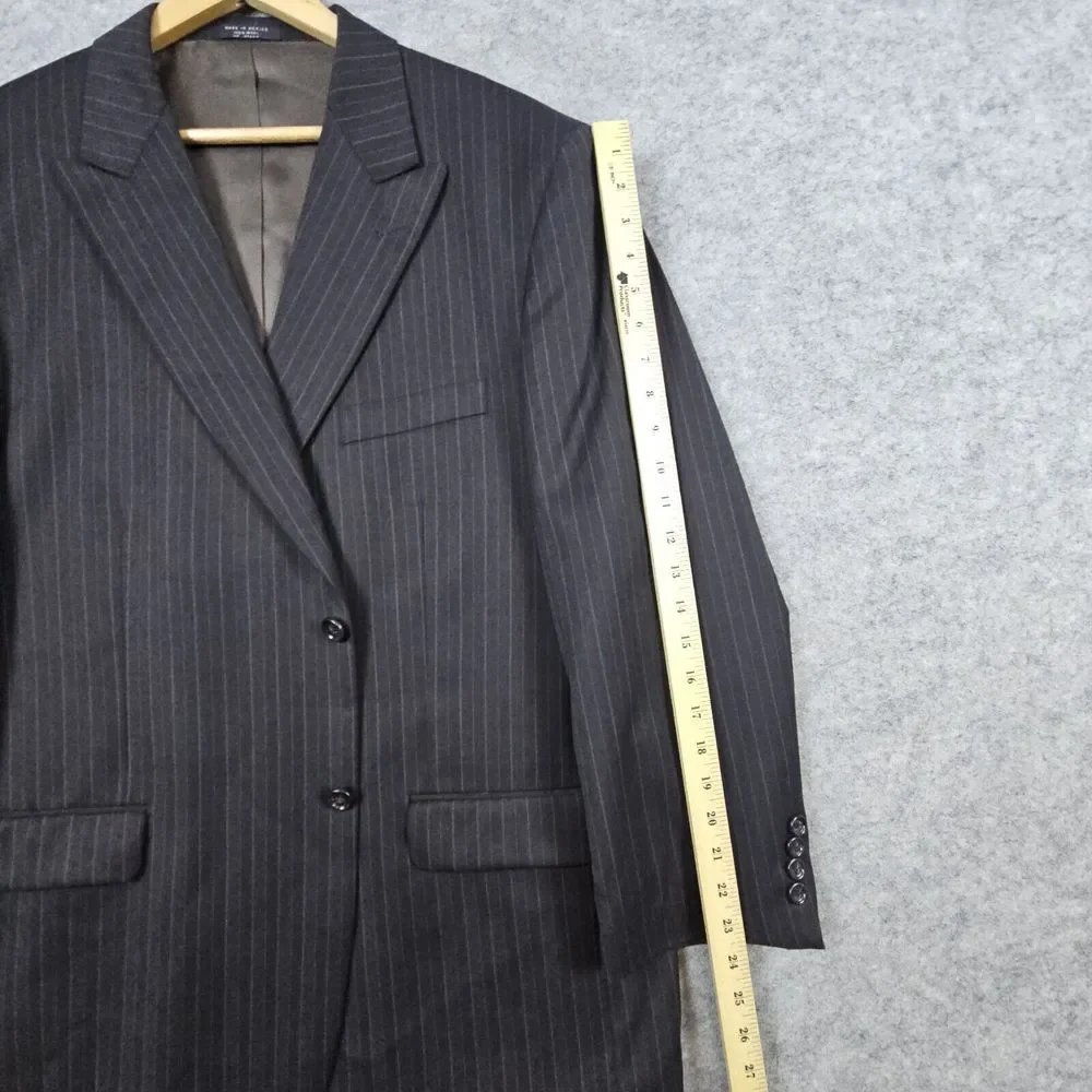Jones New York 2-Pc Suit Blazer‎ 46R Pants 38x28 Charcoal Pinstripes COLLAR SNAG